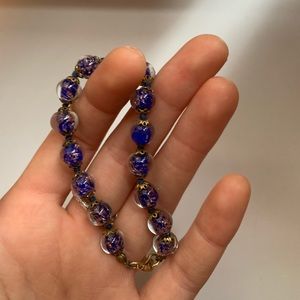 Unique Italian Gold/Blue Glass Bead Bracelet- glitters in the sun!